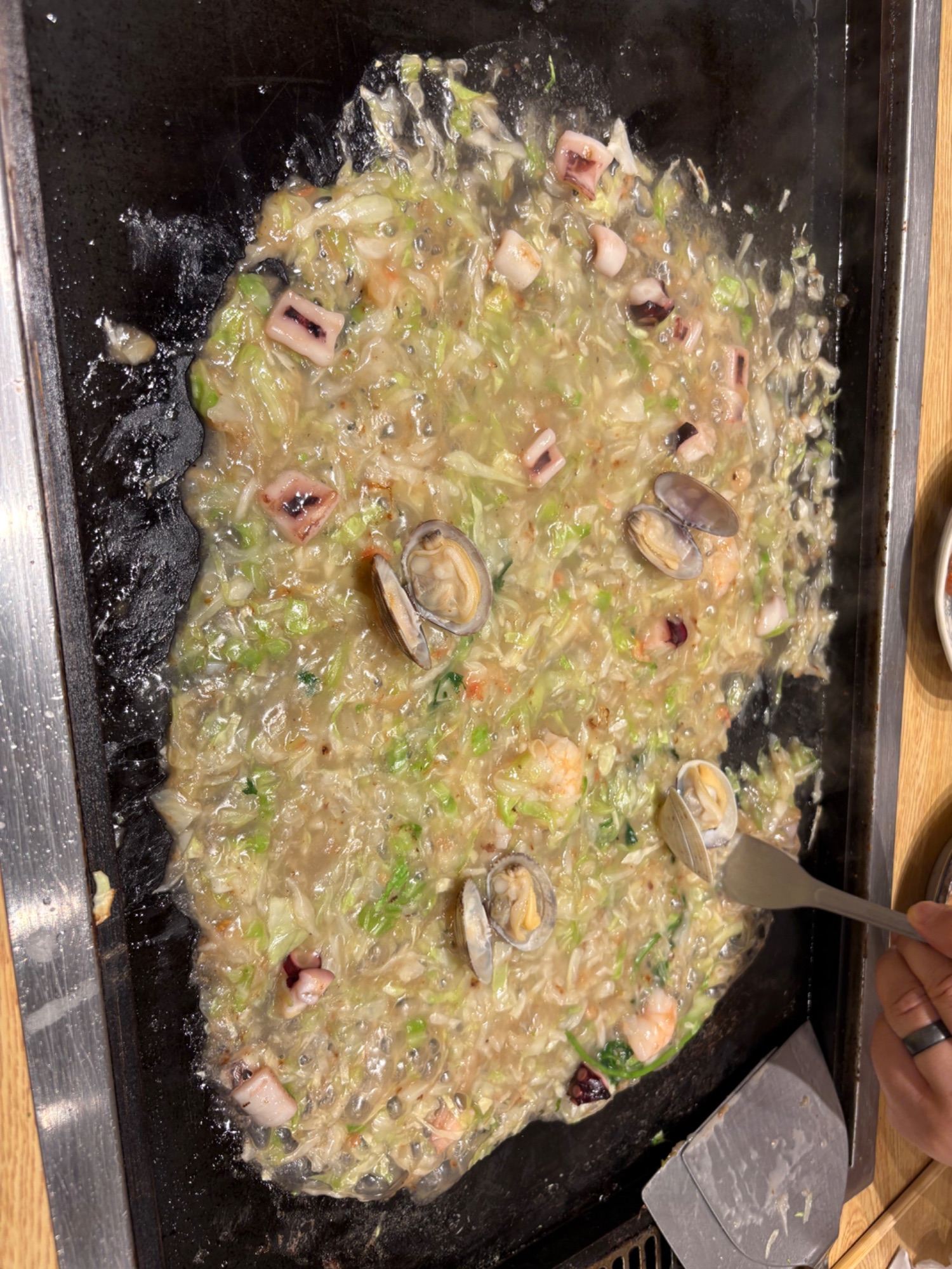 monjayaki — so hard to wait for the caramelization!